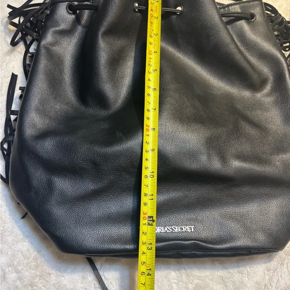 Victoria's Secret Backpack Tote Limited Edition Black Fringe Faux Leather